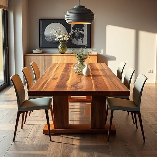 Mesa de jantar de madeira maciäa com design moderno